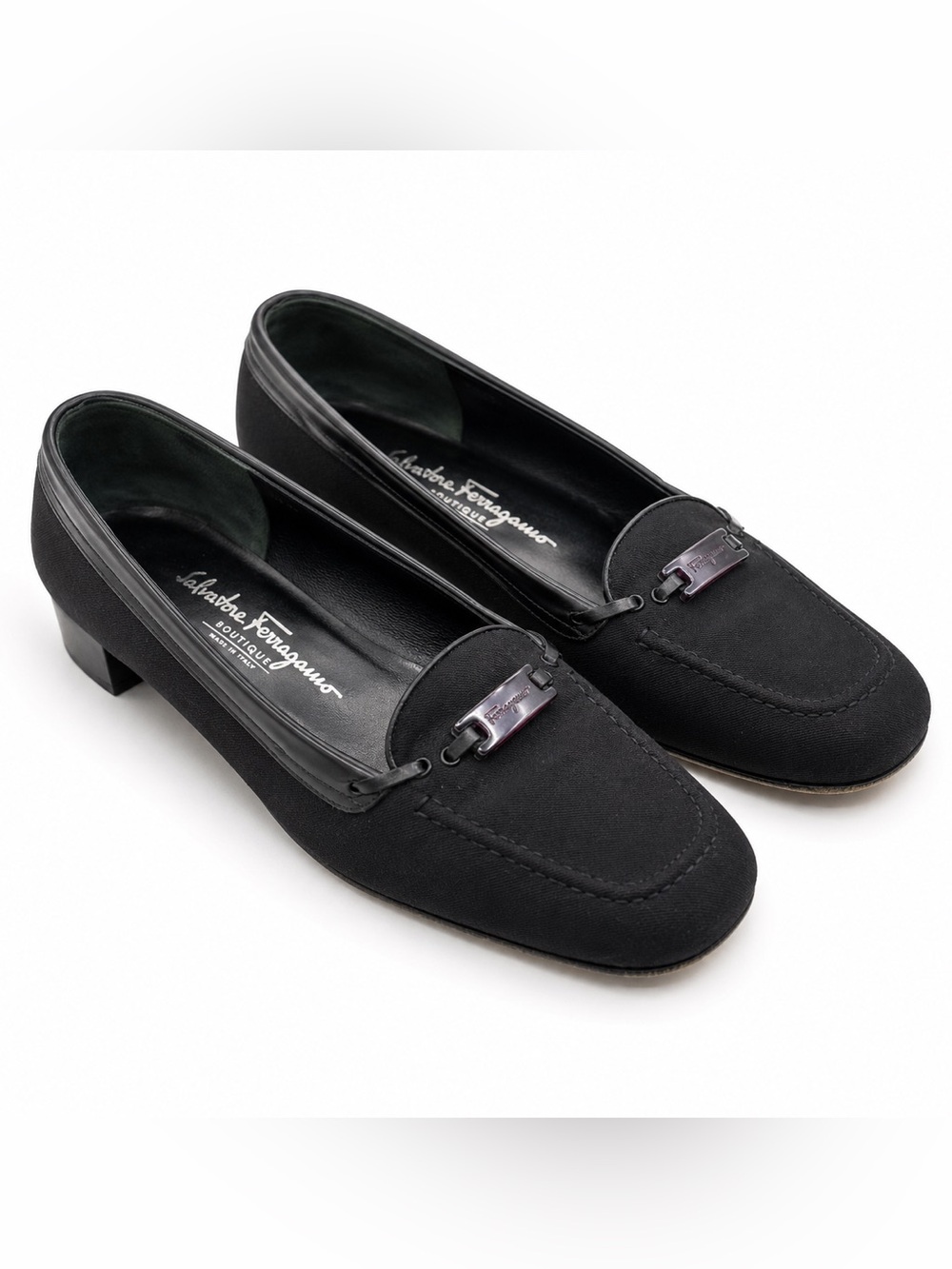 Salvatore Ferragamo Boutique Black Fabric Loafers Low Heel Shoes Size 8‎ C Italy
